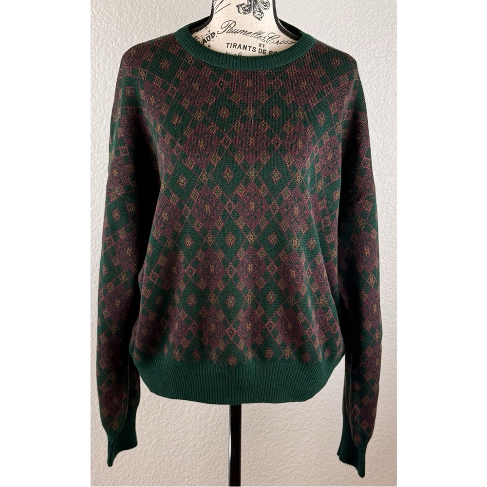 Sears & Roebuck Men's Made in Italy Sweater Green and Brown Patterned Large